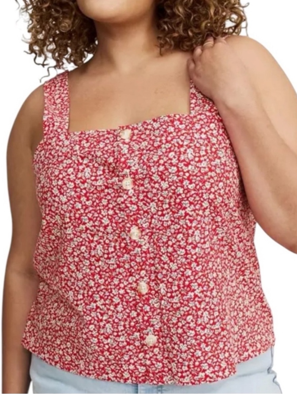 NWT Torrid Red Ditsy Floral Square Neck Button Front Tank Top Plus Size L